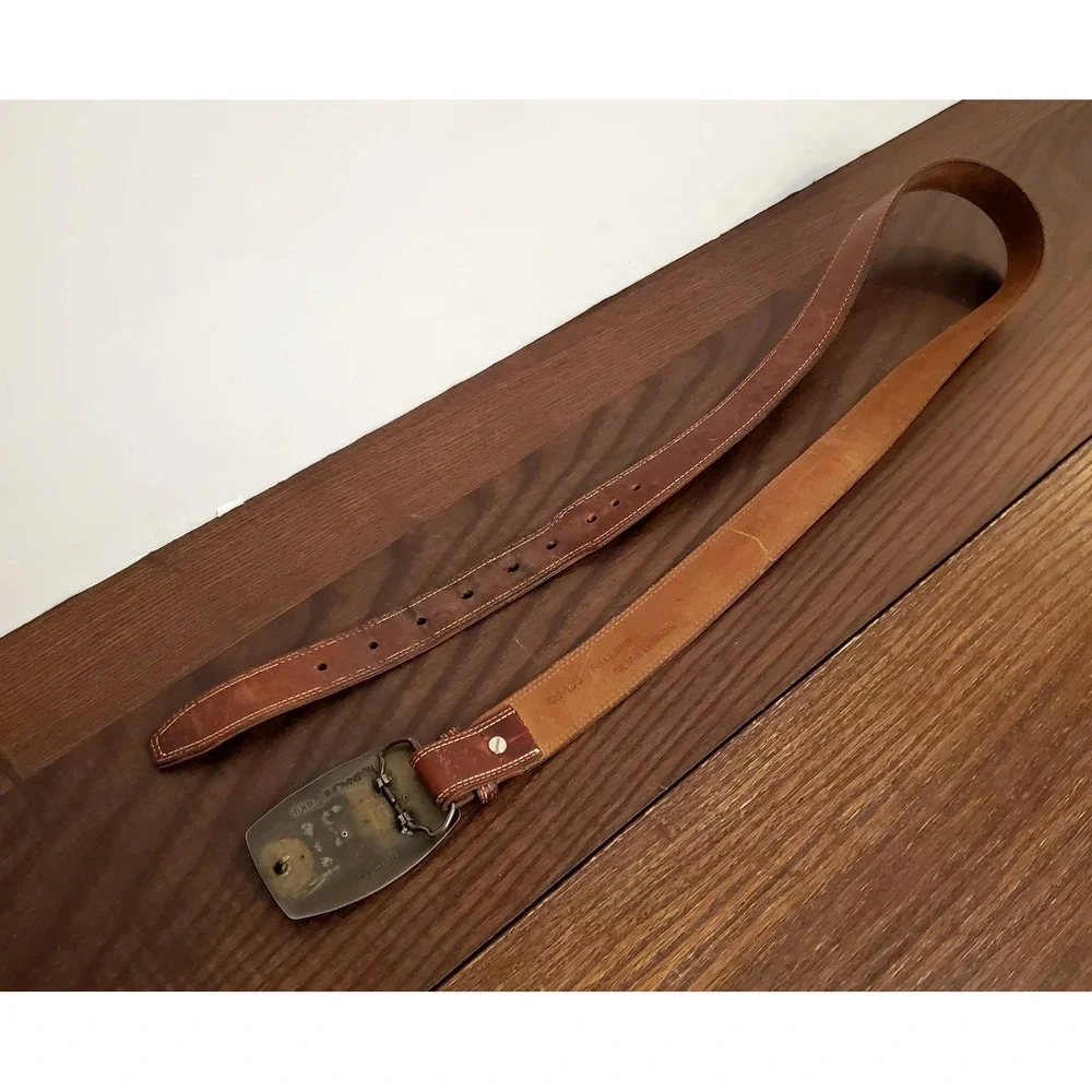 Vintage Leather Overlay Eagle Belt Buckle w/Full‎ Grain Leather Belt 38-40